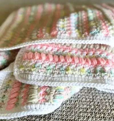 Boho Rainbow Baby Blanket Pattern step 2 - assembly progress