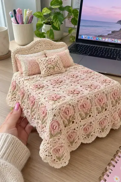 Blush Pink Botanical Bedspread Pattern step 1 - construction progress