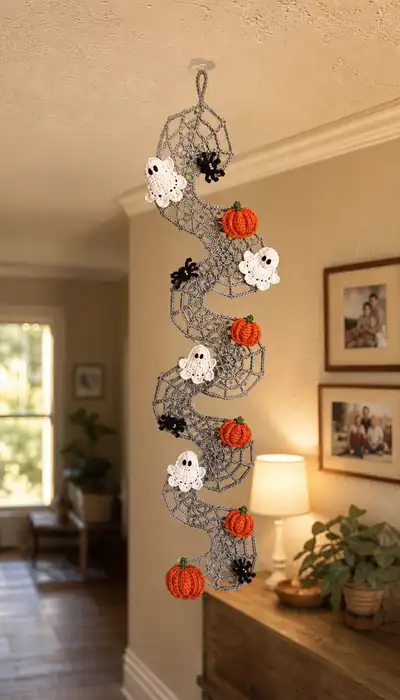 Spooky Spiral Spiderweb Garland Amigurumi Pattern step 1 - construction progress
