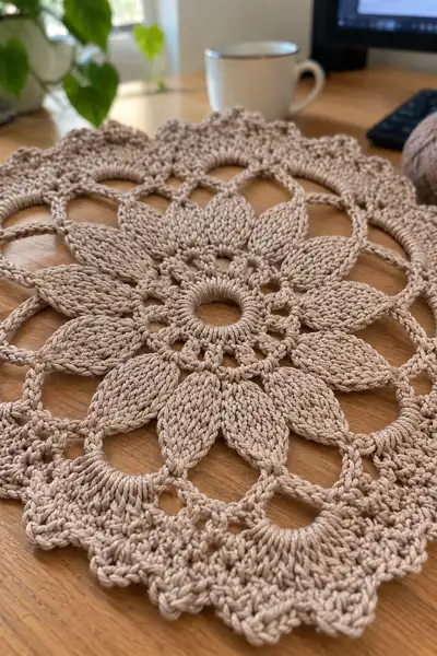 Lacy Heart Motif Doily Pattern step 2 - assembly progress