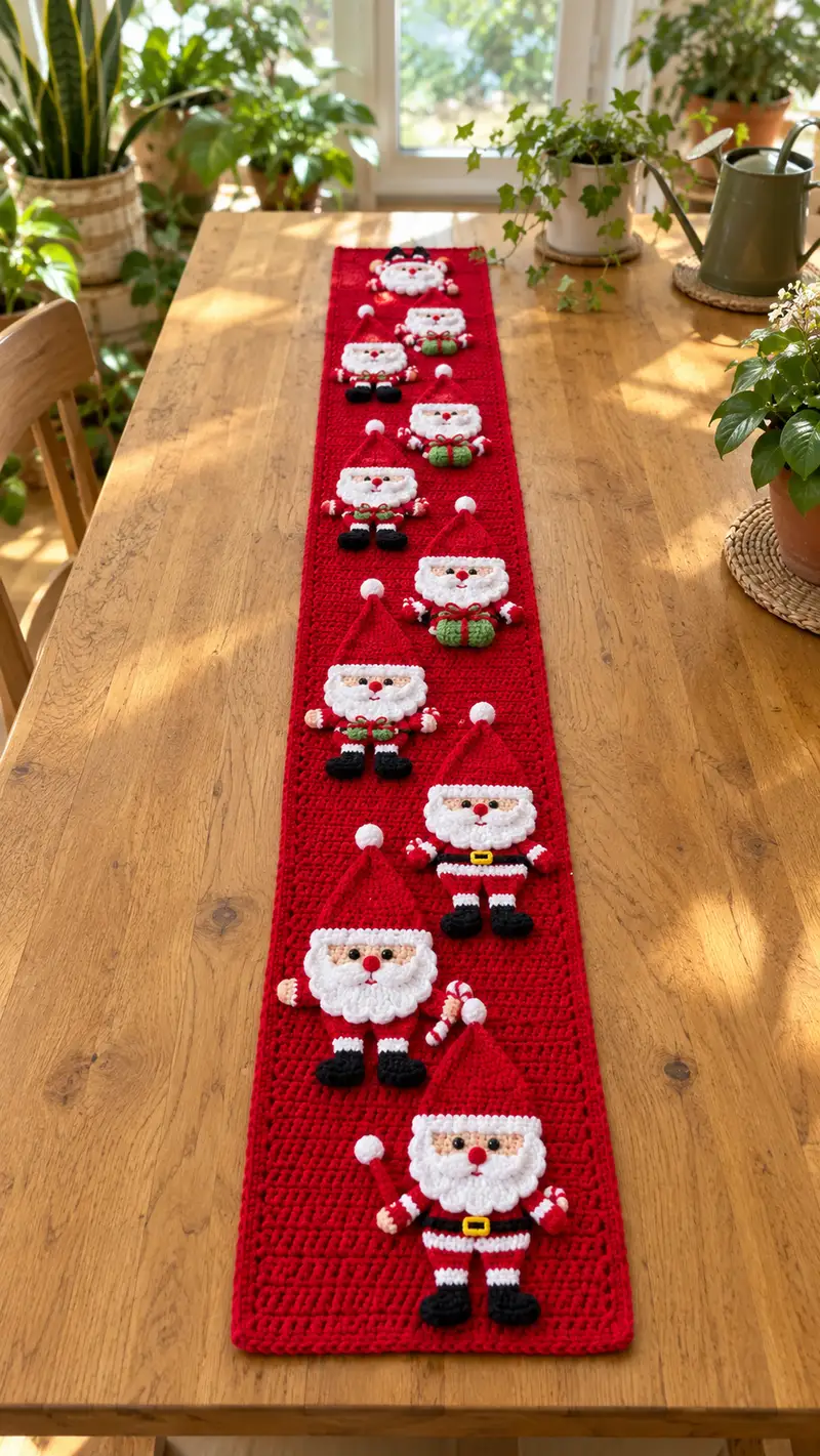 Festive Santa Table Runner Pattern crochet pattern - detailed view of completed project