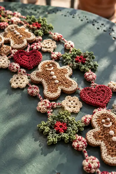 Gingerbread Motif Crochet Christmas Table Runner Pattern step 2 - assembly progress