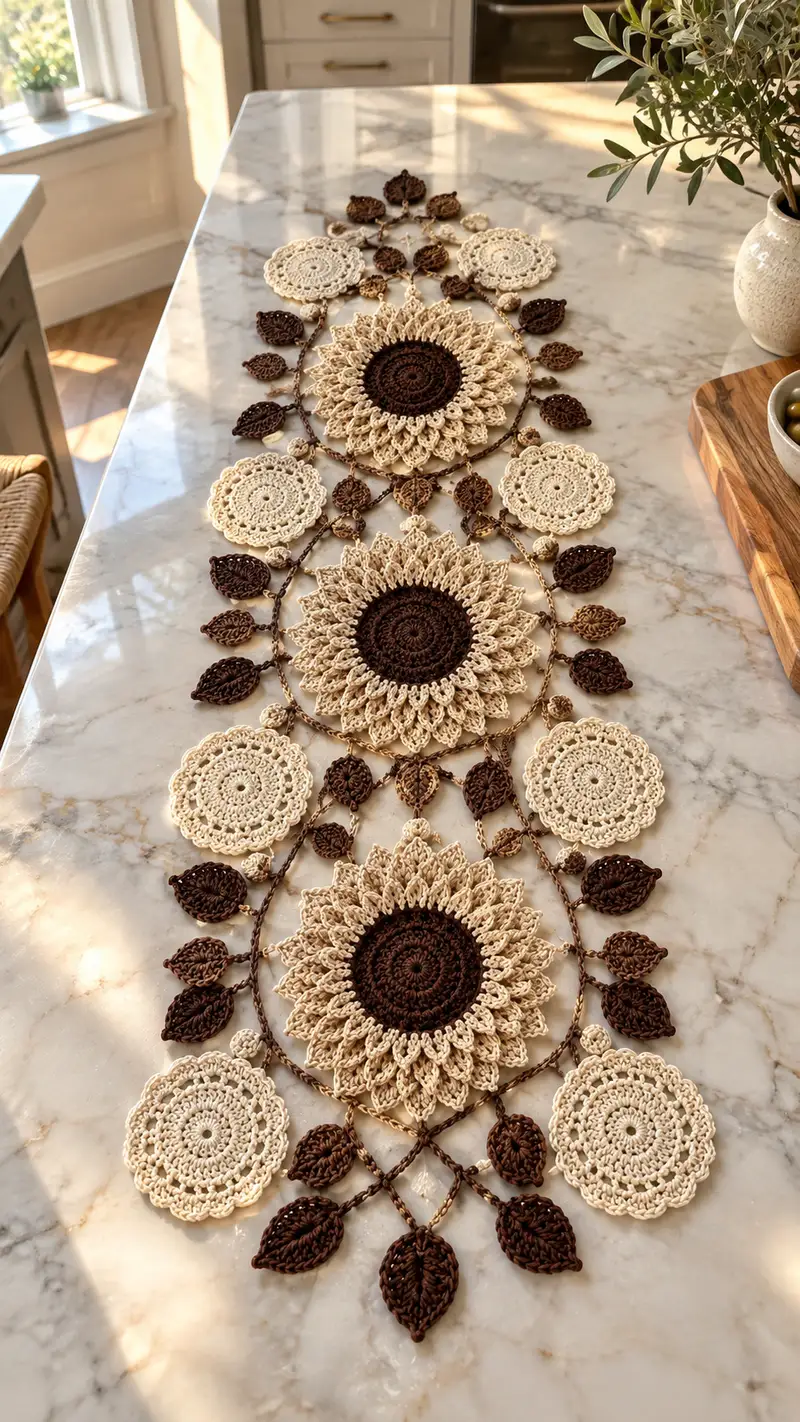 Sunflower Lace Table Runner Pattern crochet pattern - detailed view of completed project