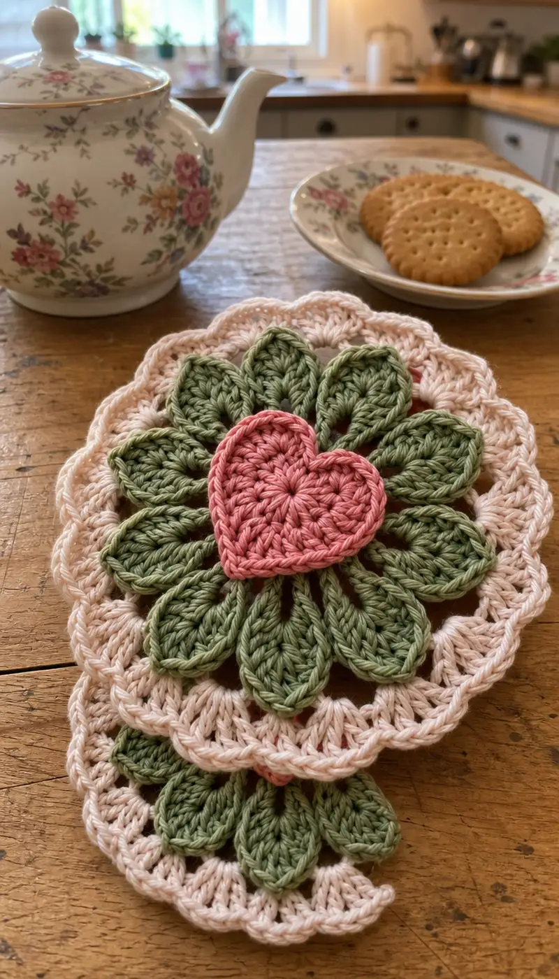 Floral Heart Doily Pattern crochet pattern - detailed view of completed project