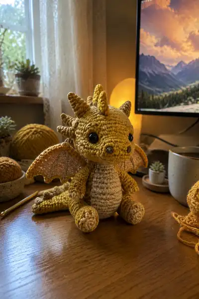 Small Golden Demon Dragon with Tiny Wings Amigurumi Pattern step 1 - construction progress