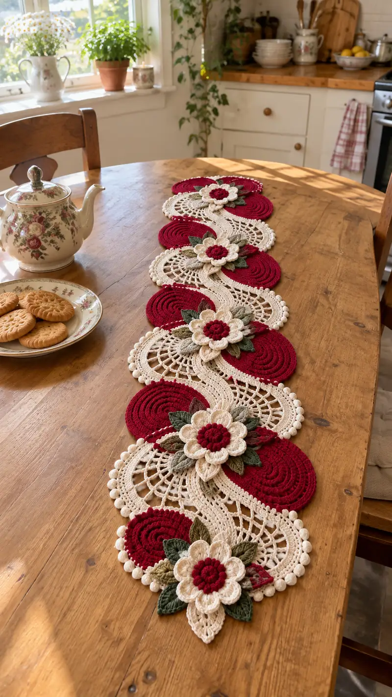 Free crochet pattern: Lacy Floral Table Runner Pattern - Intermediate level tutorial