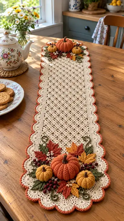 Autumn Pumpkin Table Runner Pattern step 1 - construction progress