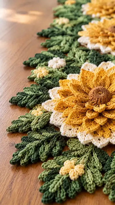 Layered Sunflower Table Runner Pattern step 2 - assembly progress