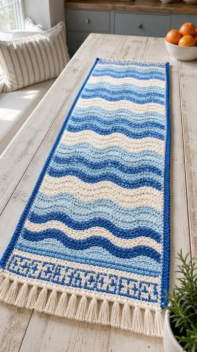 Coastal Wave Table Runner Pattern step 1 - construction progress