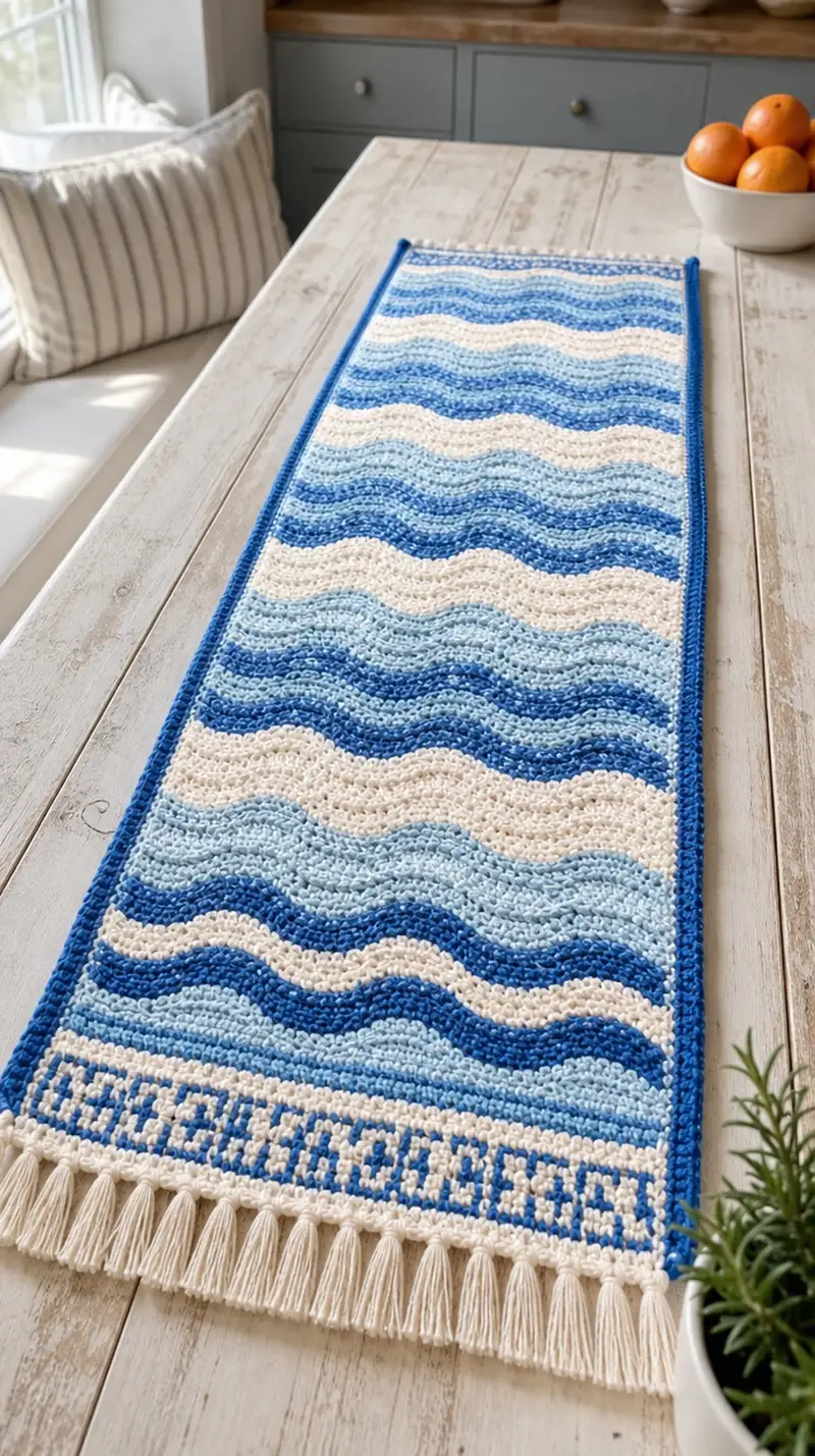 Coastal Wave Table Runner Pattern crochet pattern - detailed view of completed project