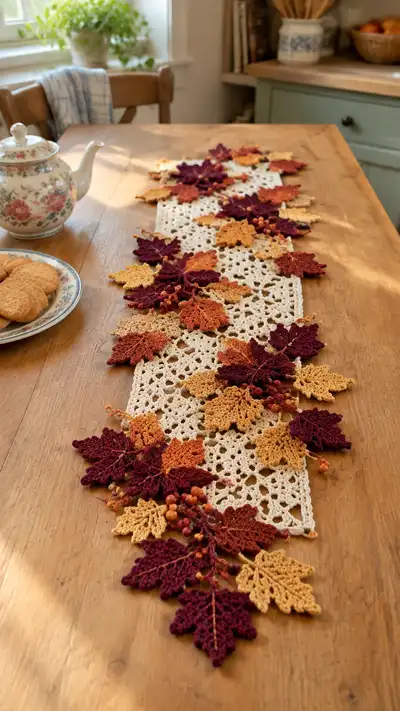 Autumn Maple Leaf Table Runner Pattern step 1 - construction progress