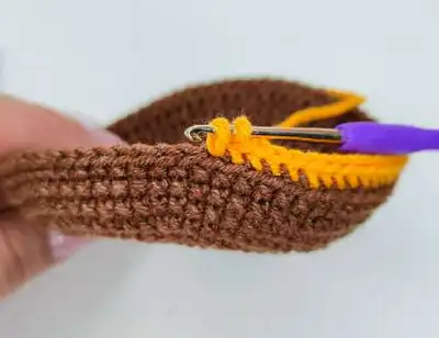 Pumpkin for Halloween Amigurumi Pattern step 2 - assembly progress
