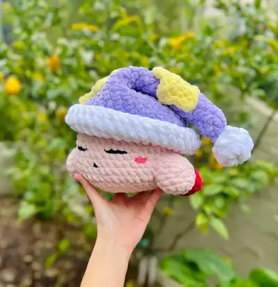 Sleeping Pink Puff (Sleeping Kirby) Amigurumi Pattern step 1 - construction progress