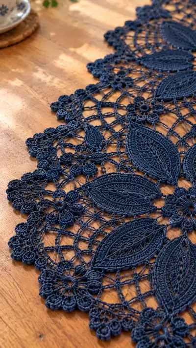 Elegant Navy Floral Lace Table Runner Pattern step 2 - assembly progress