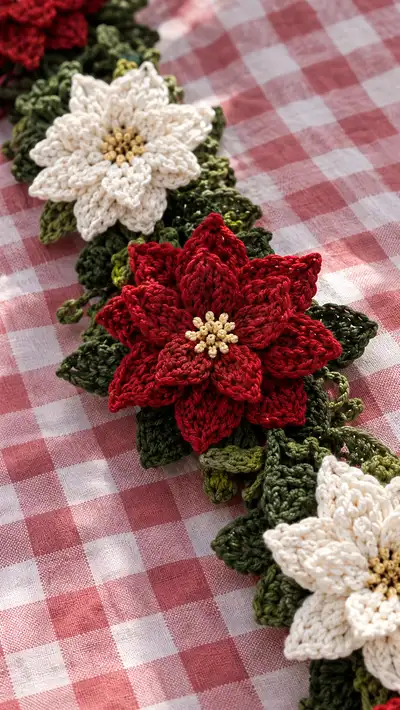 Poinsettia Garland Pattern step 2 - assembly progress