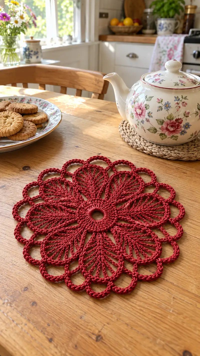 Scalloped Petal Placemat Pattern crochet pattern - detailed view of completed project