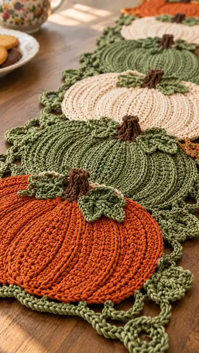 Pumpkin Patch Table Runner Pattern step 2 - assembly progress