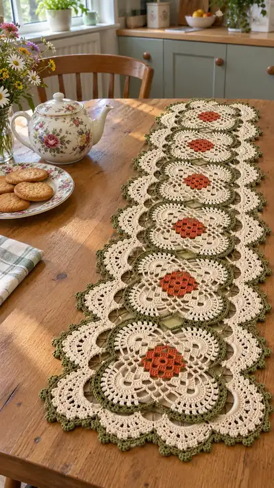 Elegant Floral Table Runner Pattern step 1 - construction progress