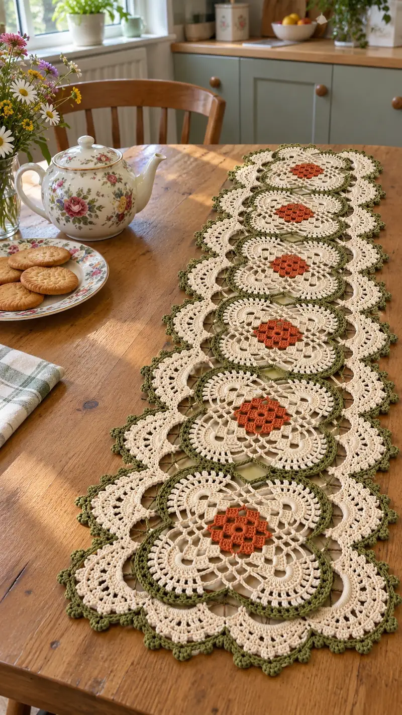 Elegant Floral Table Runner Pattern crochet pattern - detailed view of completed project