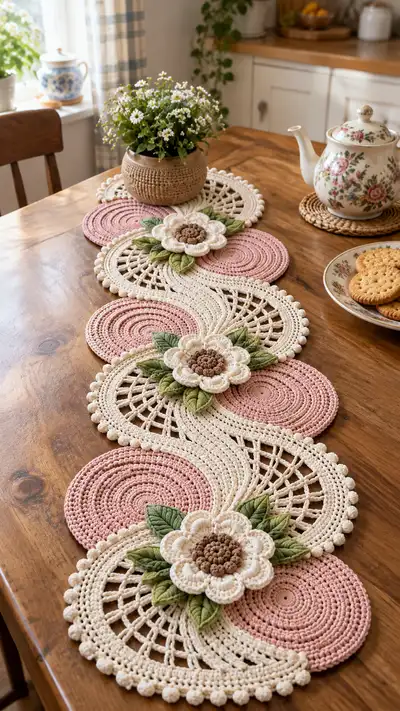 Scalloped Floral Table Runner Pattern step 1 - construction progress