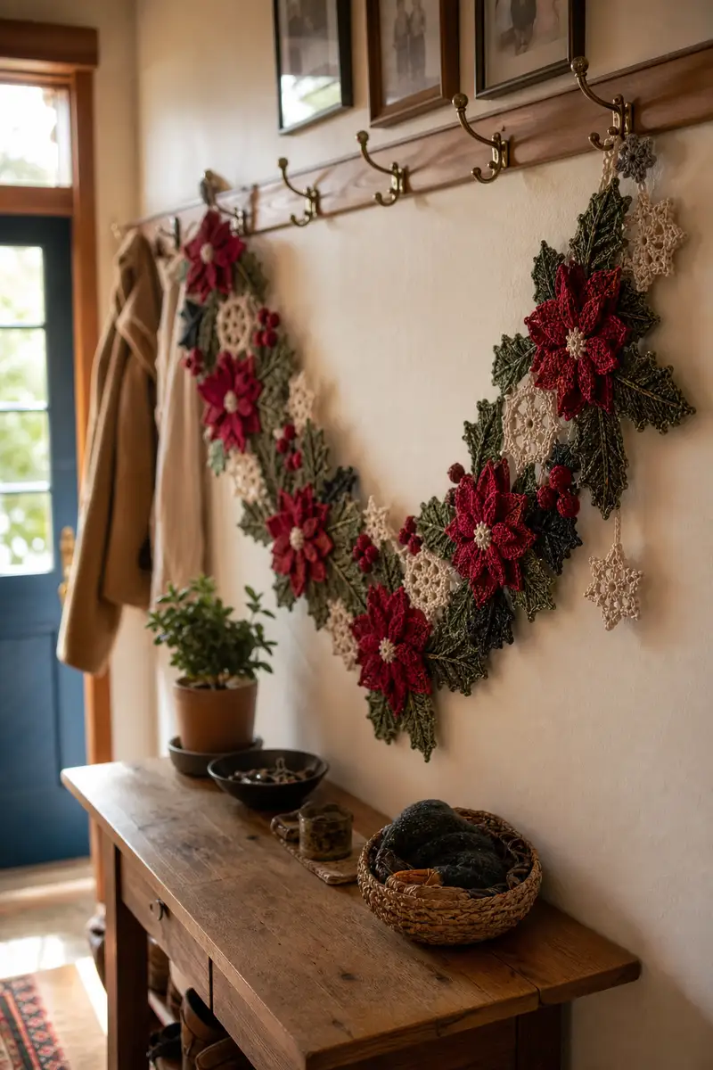 Free crochet pattern: Poinsettia Motif Christmas Table Runner Pattern - Advanced level tutorial