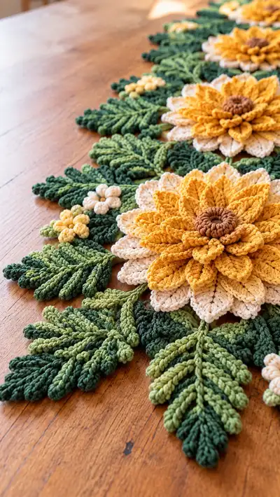 Sunflower Lace Table Runner Pattern step 2 - assembly progress