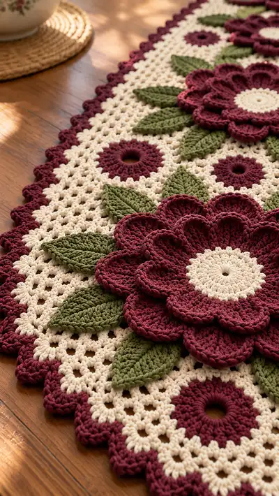 Floral Elegance Table Runner Pattern step 2 - assembly progress