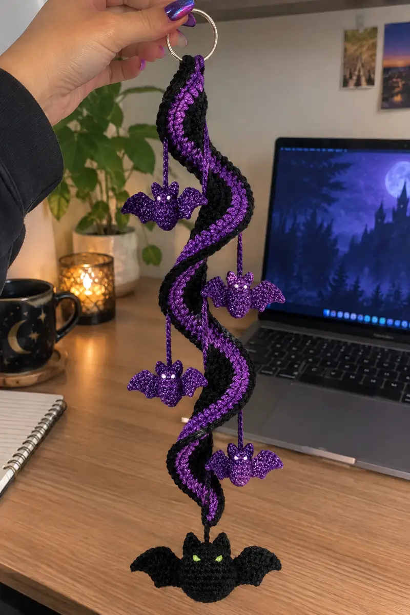 Spiral Bat Garland Pattern crochet pattern - detailed view of completed project