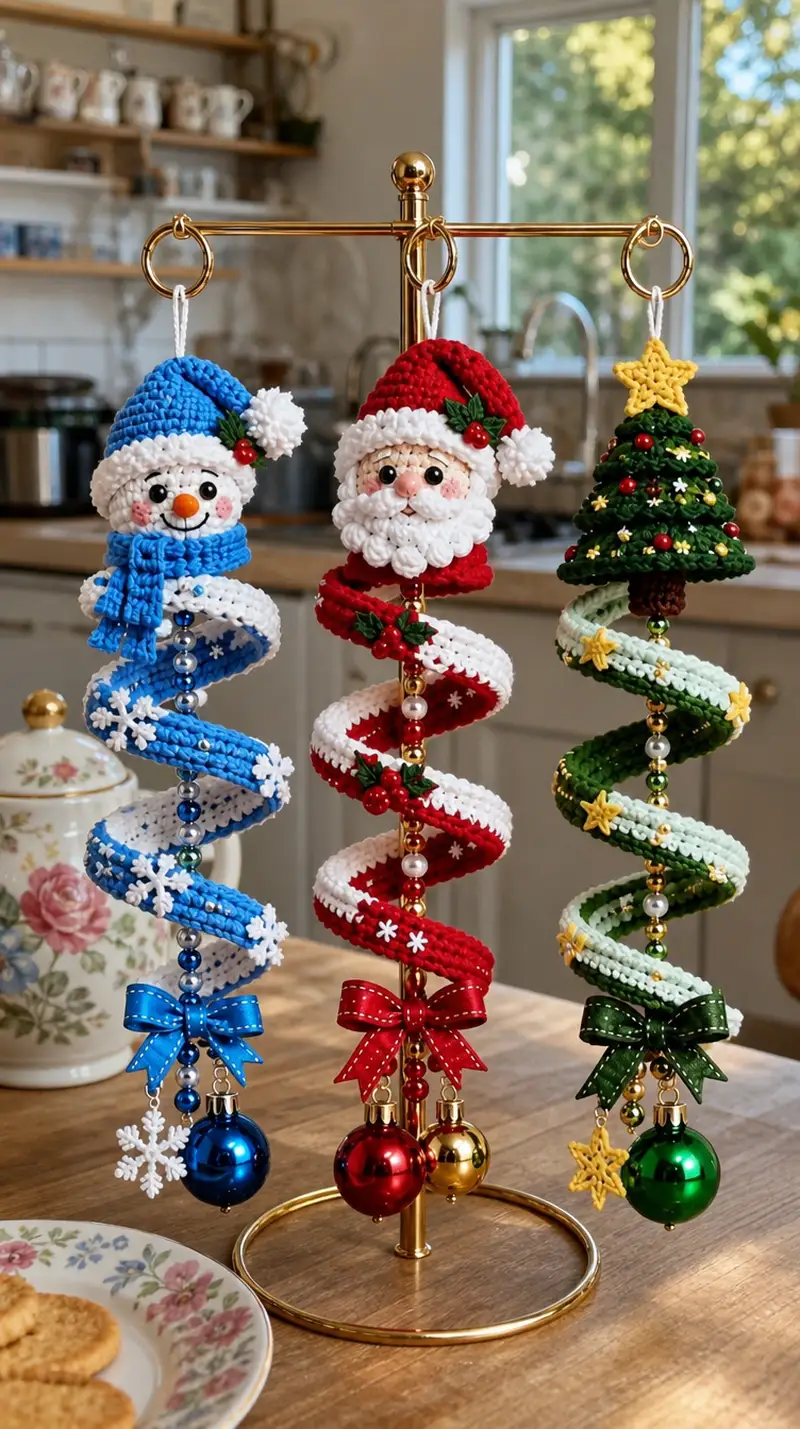 Festive Spiral Christmas Ornaments Amigurumi Pattern crochet pattern - detailed view of completed project