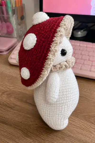 Big Mushroom Friend Amigurumi Pattern step 2 - assembly progress