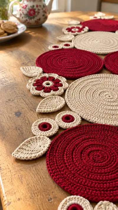 Floral Circle Table Runner Pattern step 2 - assembly progress