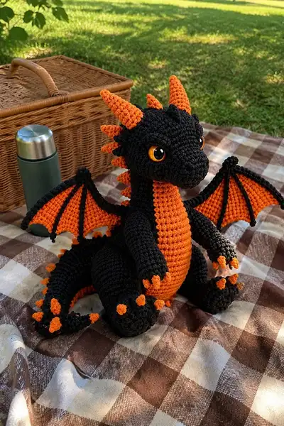 Halloween Dragon Amigurumi Pattern step 1 - construction progress