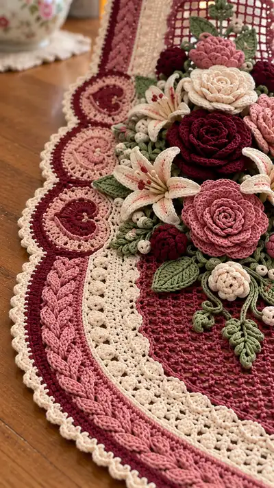 Vintage Floral Table Runner Centerpiece Pattern step 2 - assembly progress