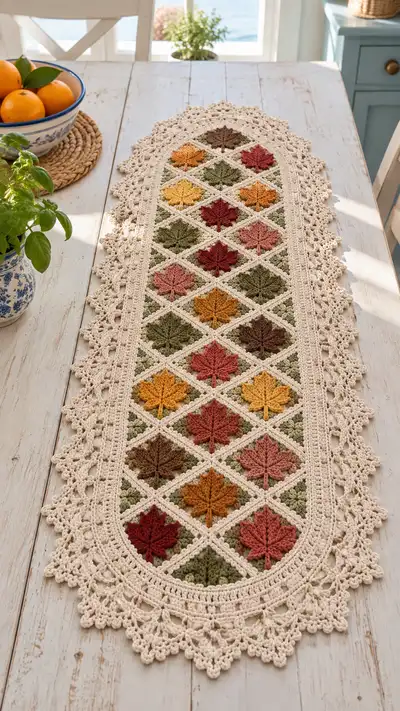Autumn Leaves Table Runner Pattern step 1 - construction progress