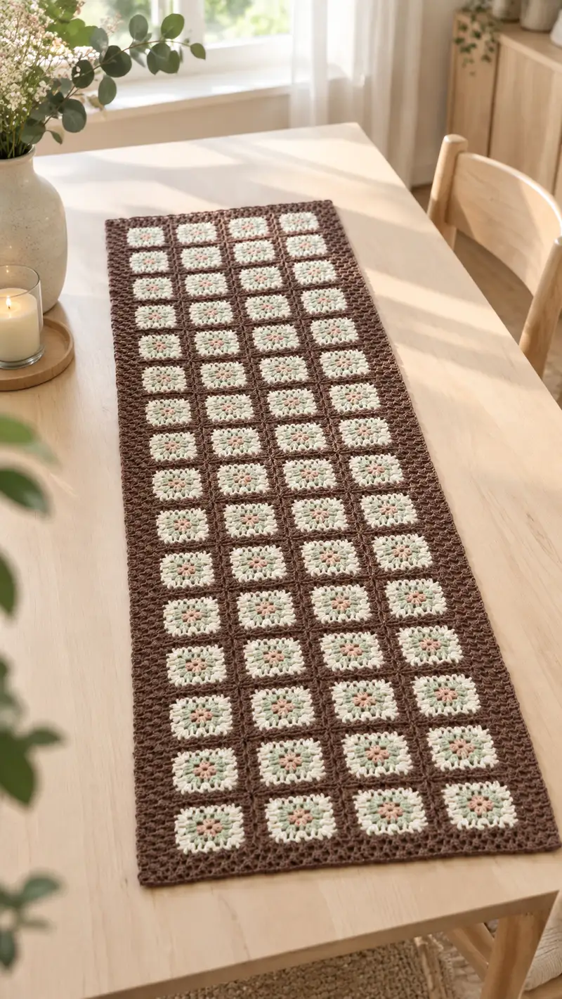 Classic Granny Square Table Runner Pattern crochet pattern - detailed view of completed project