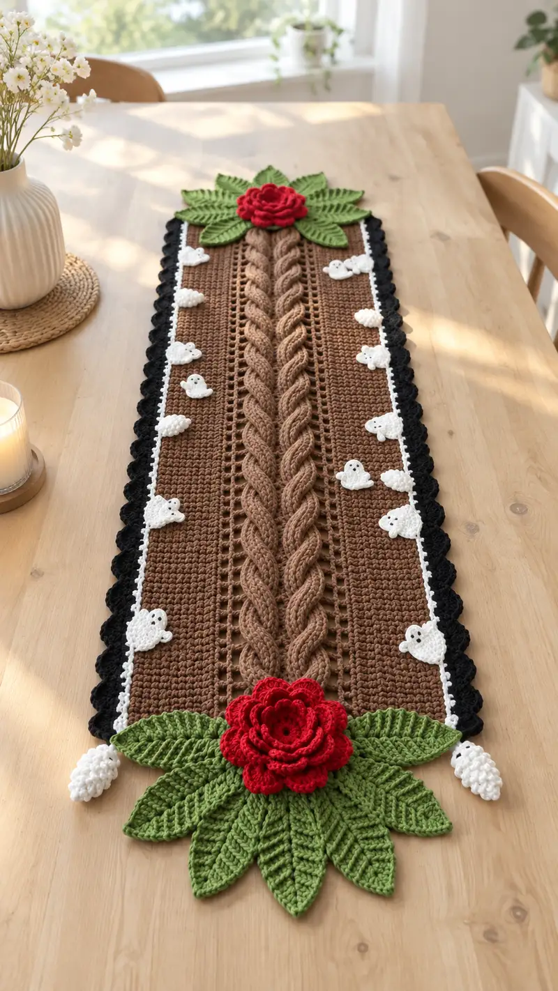 Braided Trunk Table Runner Pattern crochet pattern - detailed view of completed project