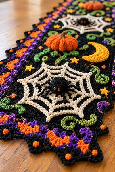 Halloween Spider Web Table Runner Pattern step 2 - assembly progress