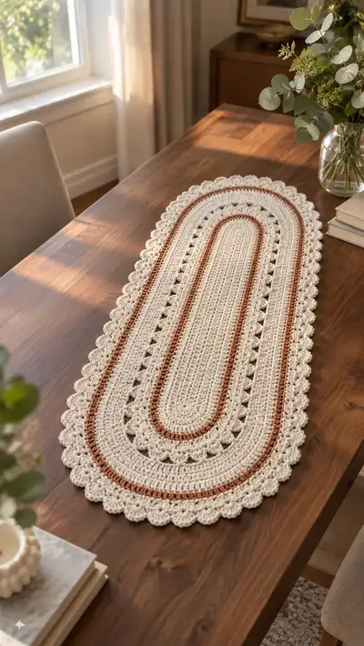 Elegant Oval Crochet Table Runner Pattern step 1 - construction progress