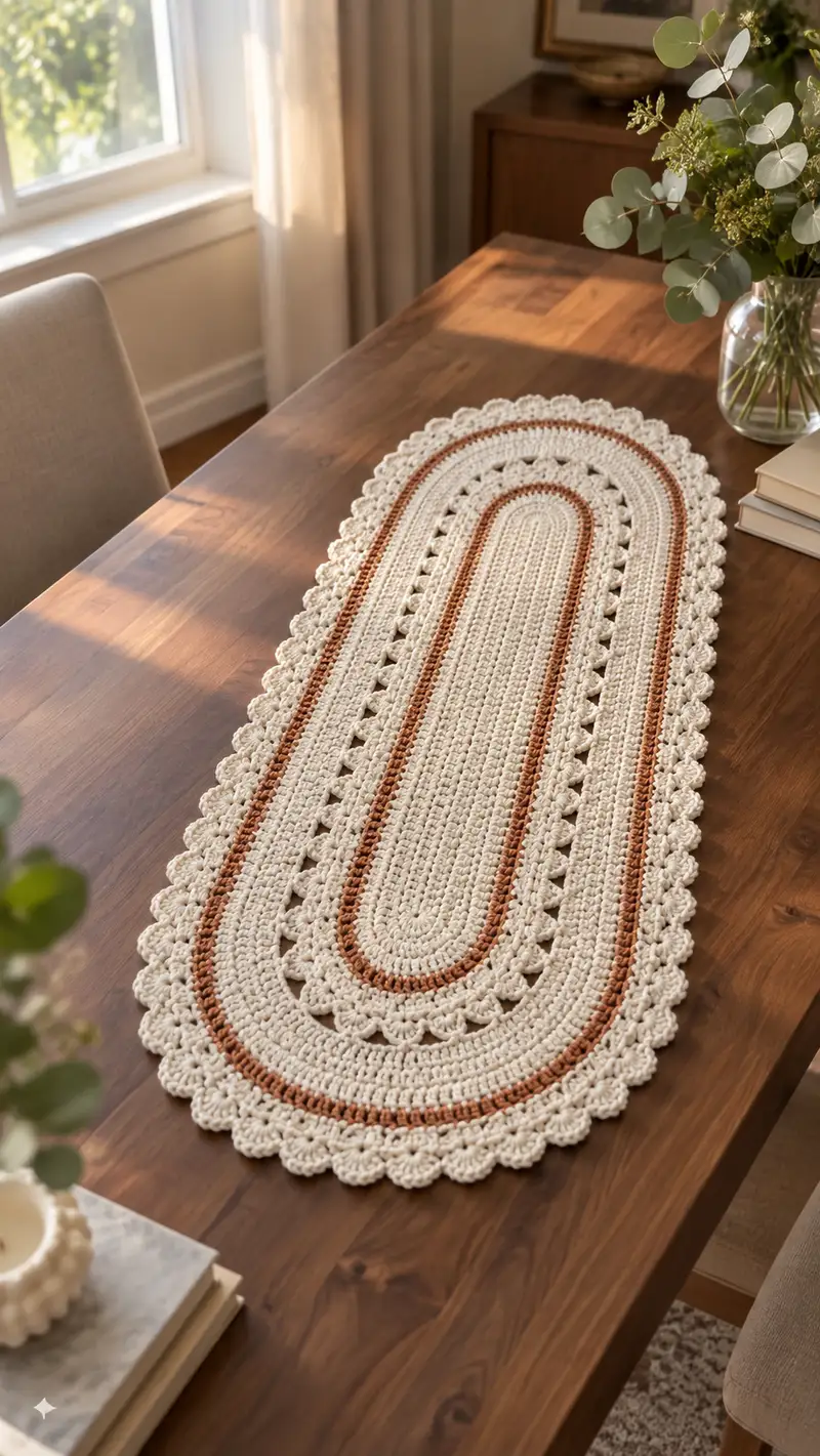 Elegant Oval Crochet Table Runner Pattern crochet pattern - detailed view of completed project