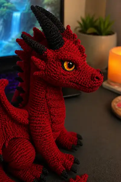 Crimson Dragon Amigurumi Pattern step 2 - assembly progress