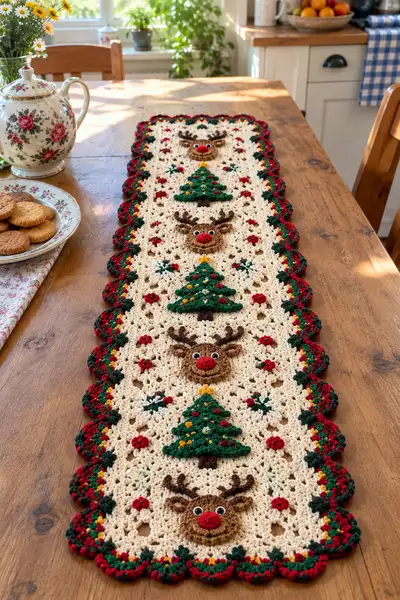 Festive Reindeer & Tree Table Runner Pattern step 1 - construction progress