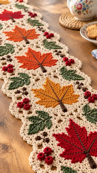 Autumn Maple Leaf Table Runner Pattern step 2 - assembly progress