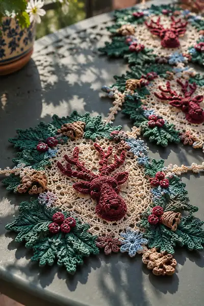 Reindeer Motif Crochet Christmas Table Runner Pattern step 2 - assembly progress