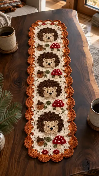 Autumn Hedgehog Table Runner Pattern step 1 - construction progress