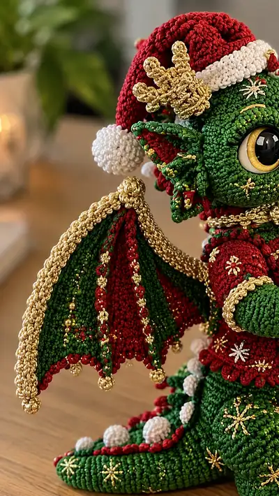 Festive Baby Dragon Amigurumi Pattern step 2 - assembly progress