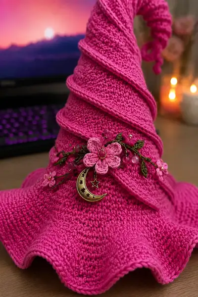 Big Pinky Witch Hat Amigurumi Pattern step 2 - assembly progress