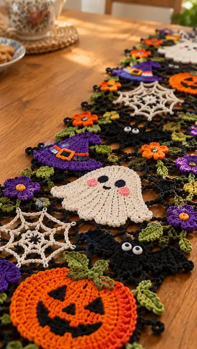 Spooky Seasonal Table Runner Pattern step 2 - assembly progress