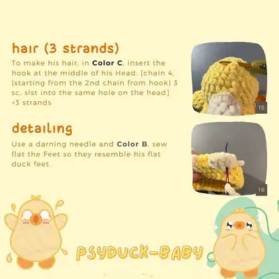 Psyduck-Baby Amigurumi Pattern step 4 - final assembly and finishing