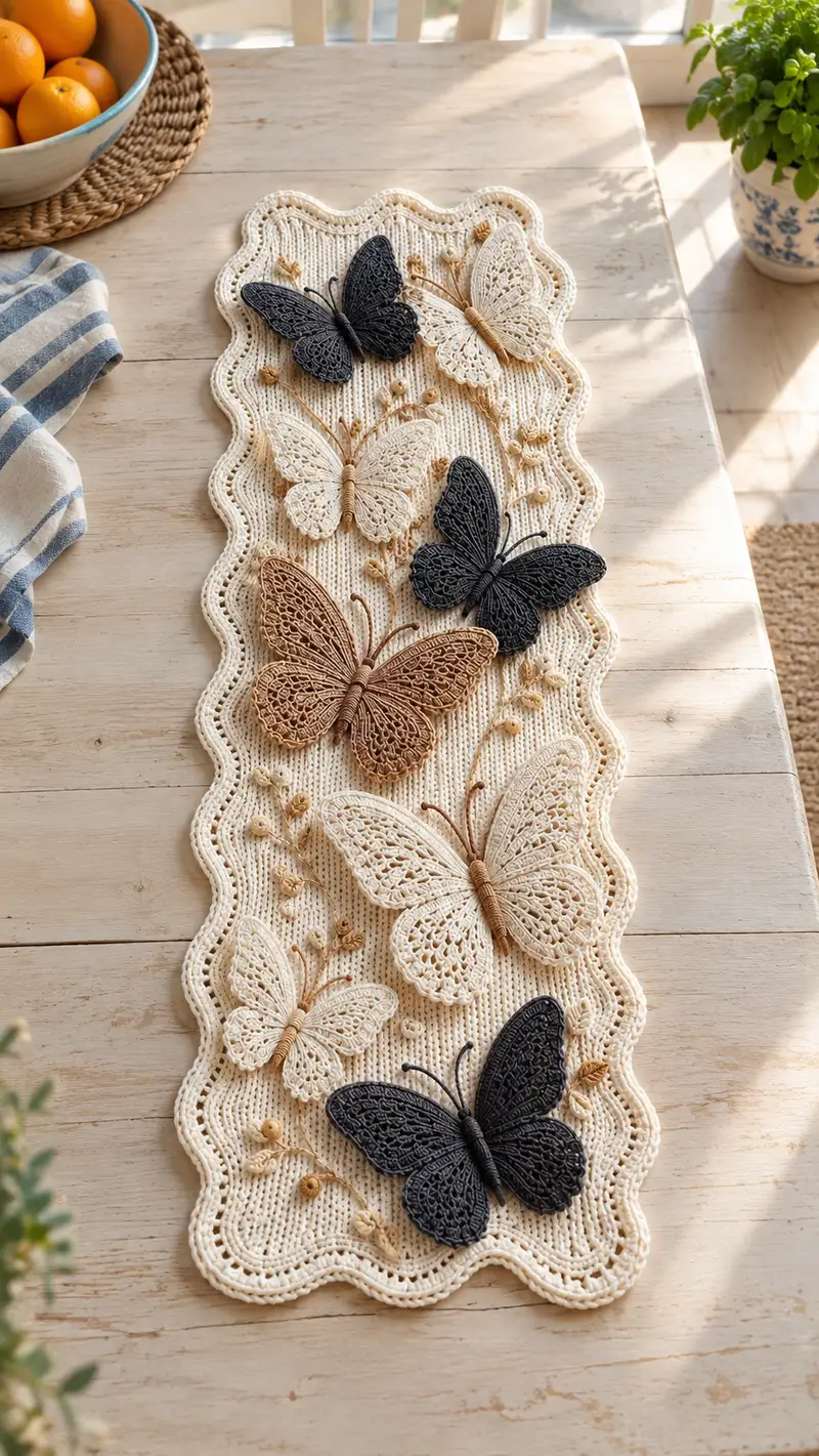 Lace Butterfly Table Runner Pattern crochet pattern - detailed view of completed project