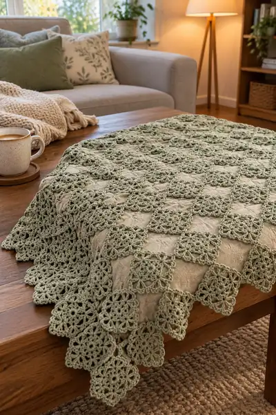 Sage Leaf Crochet Bedspread Pattern step 2 - assembly progress